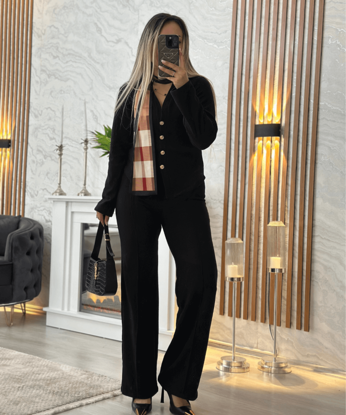 ZR Model Düğmeli Triko İkili Takım