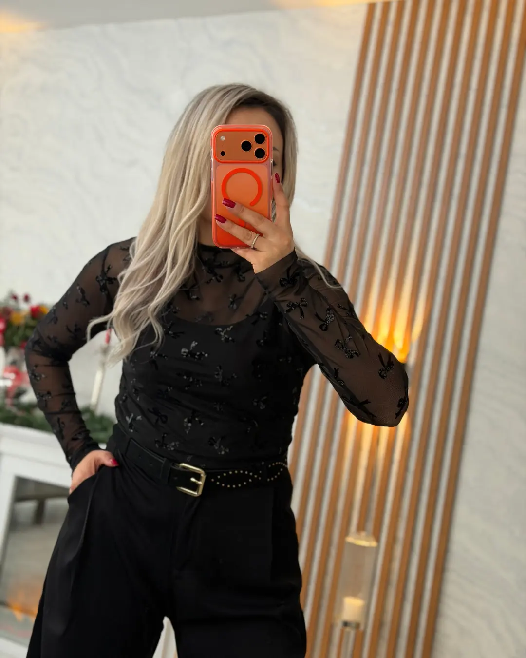 Fiyonk Desenli Simli Tül Bluz