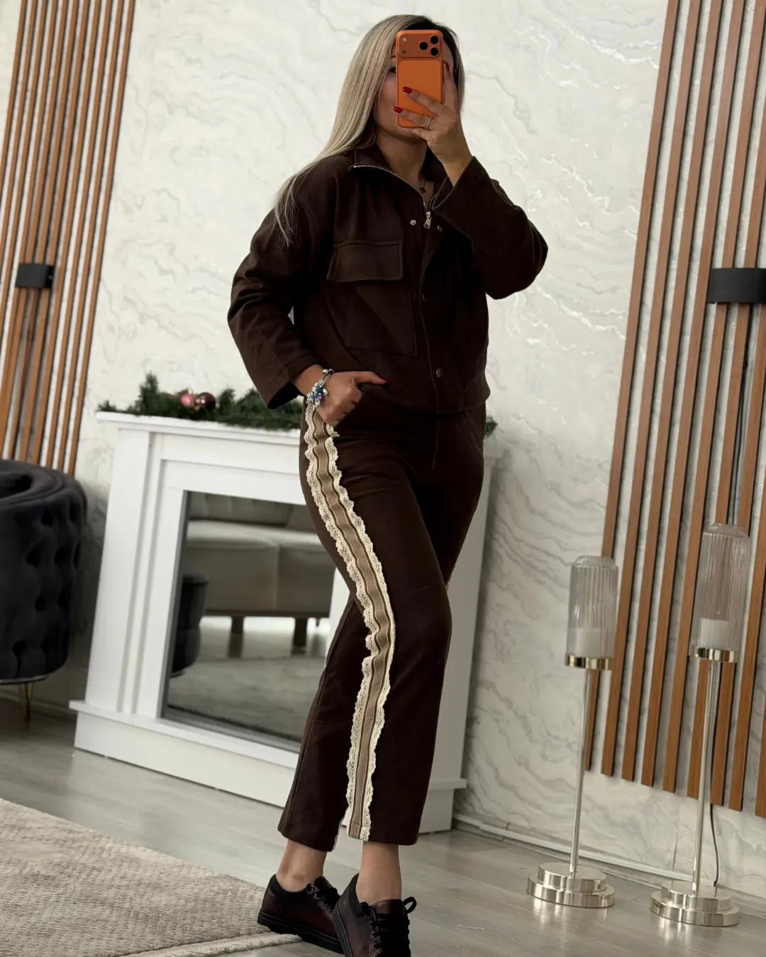 İnce Kadife Şeritli İkili Takım