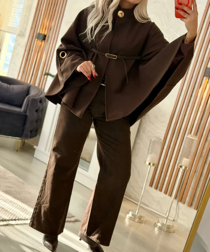 Alternative view of Kuş gözü detaylı kemerli kimono