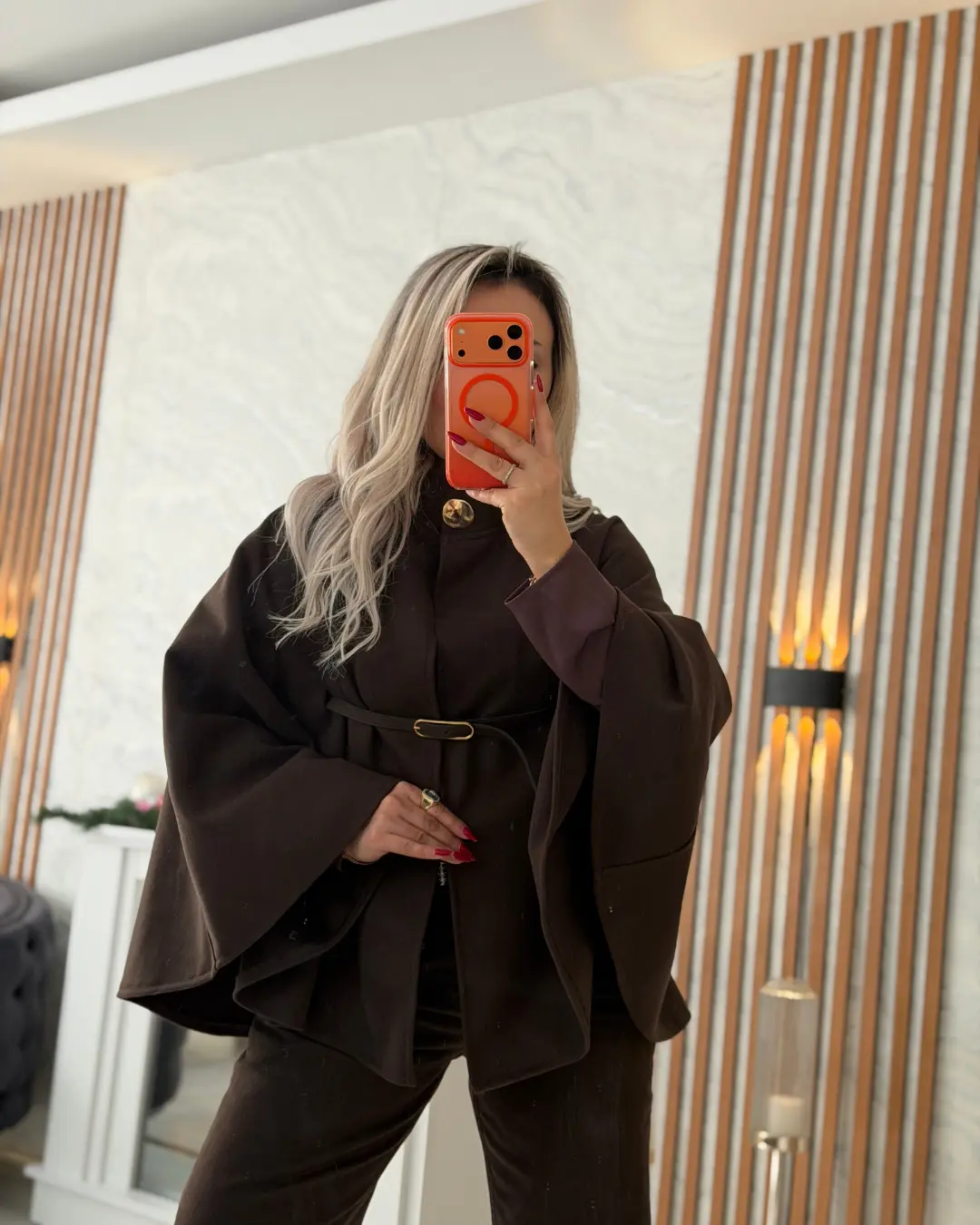 Kuş gözü detaylı kemerli kimono