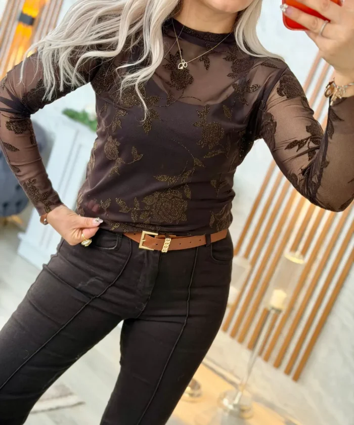 Alternative view of Nakışlı Simli Tül Bluz