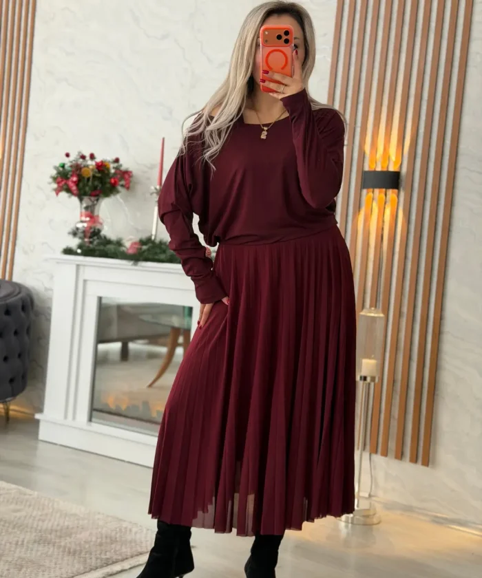 Alternative view of Pilideki Etek Kalın Askılı Çilek Triko İkili  Elbise